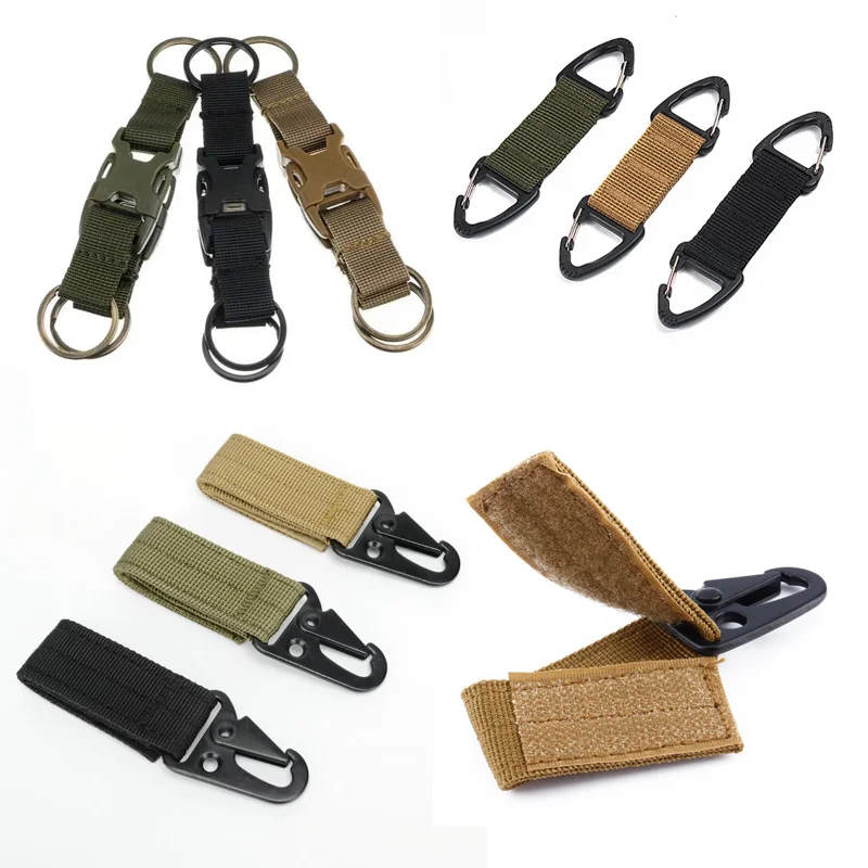 

Multi-function Carabiner Olecranon Clasp Key chain Outdoor Nylon Backpack Tactical Webbing Keychain With Hook and Loop