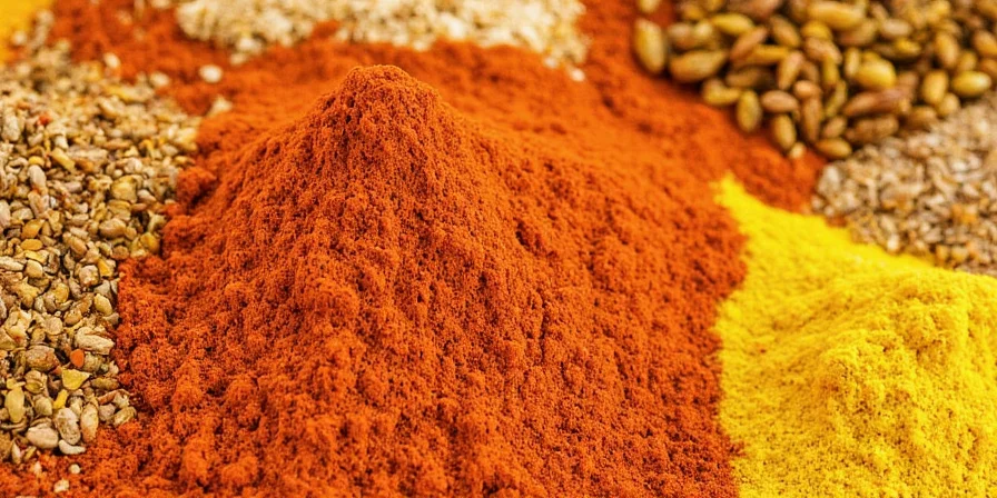 A colorful array of hot curry spices