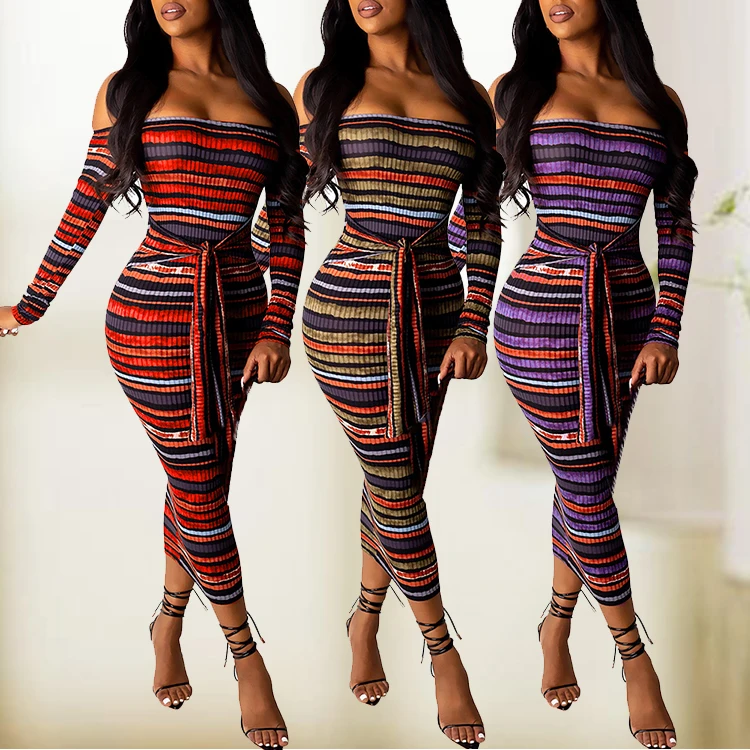 Big Stock Slim Off Shoulder Clothes Women Long One Piece Midi  Dress