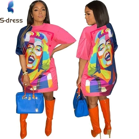 

Lowest Price Tshirt Dresses Women 2021 Printed Short Sleeve Straight Casual T-Shirt Simple Summer Ladies Dress