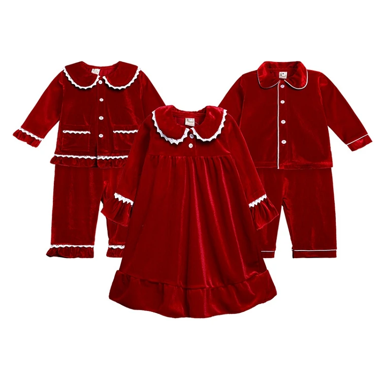 

M1754 Kids Tales Children Red Nightdress Velvet Pajamas Sets Kids Girls Sleepwear
