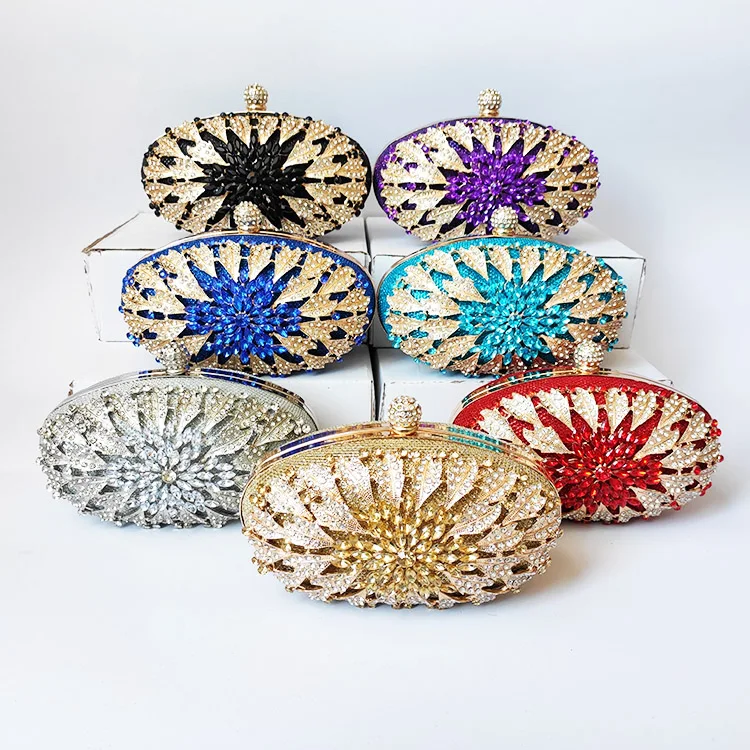 

2021 Christmas banquet bag party wedding clutch high-end rhinestone multi-color choice fashionable goose egg shape clutch, Black