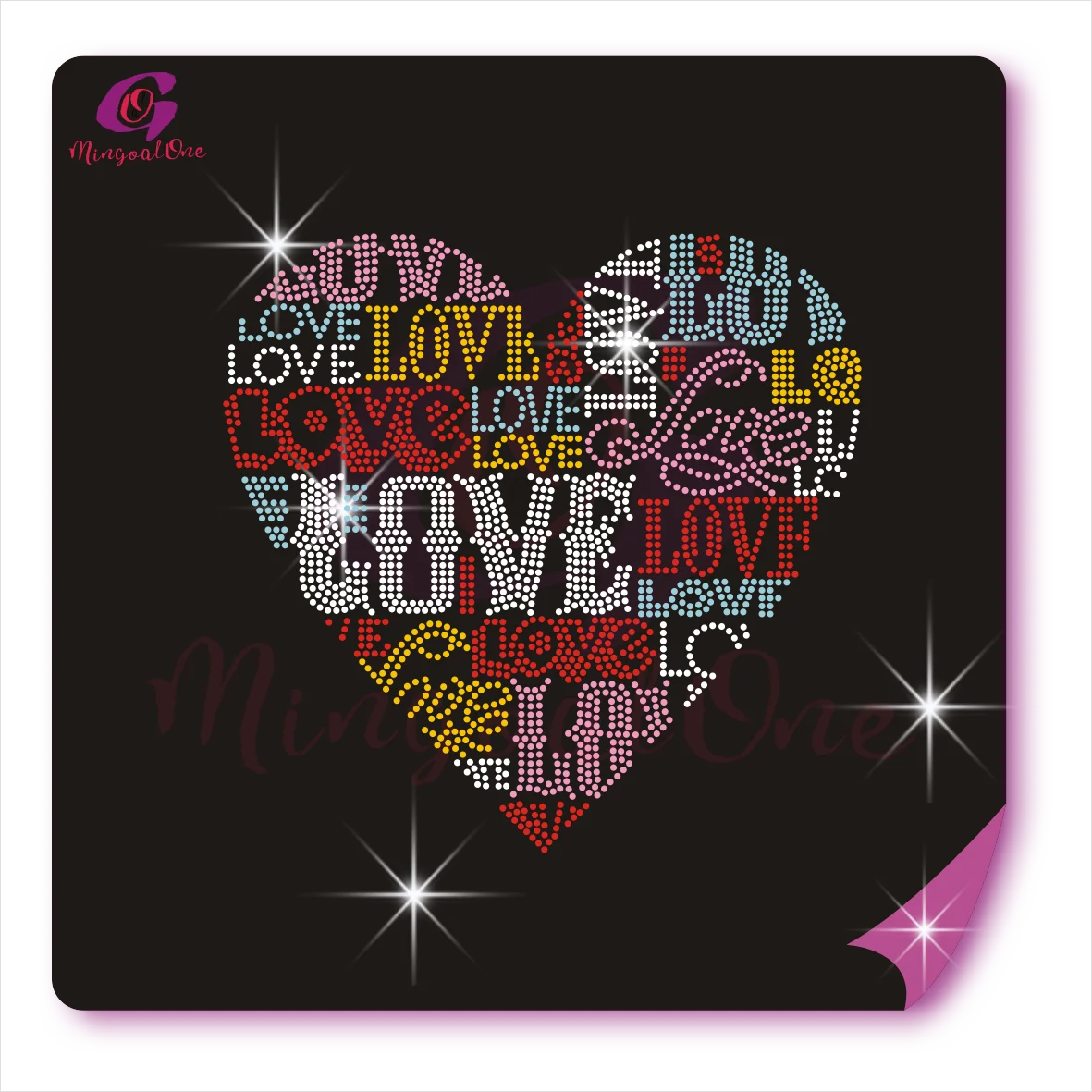 

Colorful Love Heart Hotfix Bling Crystal Rhinestone Transfer Custom Heart Rhinestone Heat Transfer Motif, Select from color chart