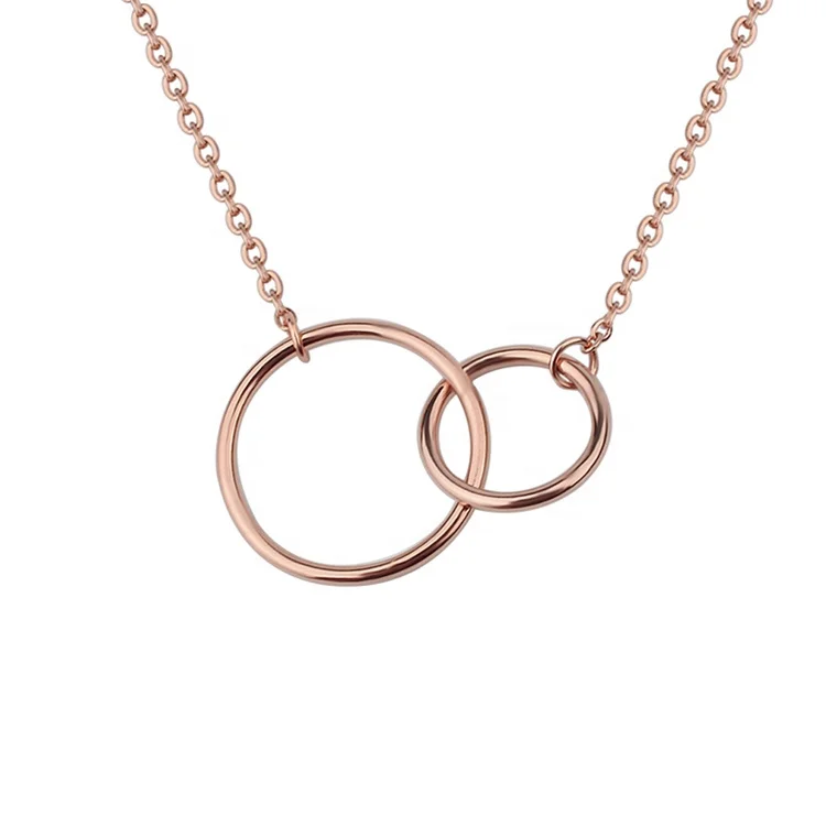 

Minimalism Stainless Steel Double Circle Rose Gold Plain Linked Interlocking Friendship Necklace, Steel/gold/rose gold
