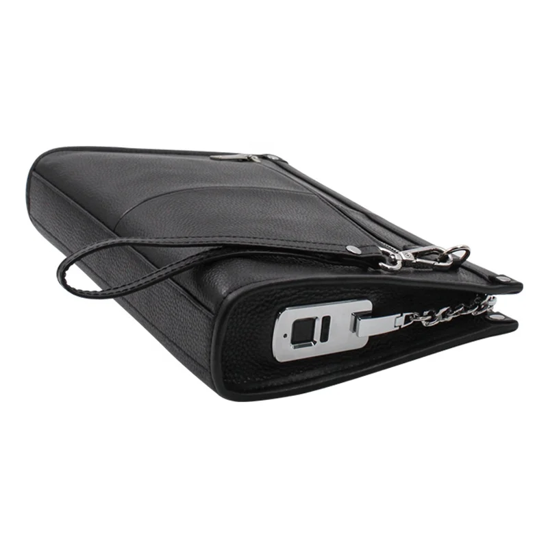 

FIPILOCK 2021 New men's leather business fingerprint lock messenger handbag, Black