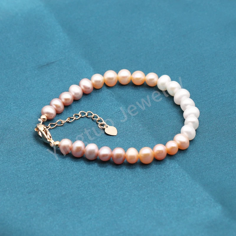 

14k Natural Pearl Freshwater Double Color  Adjustable Jewelry Pearl Bracelet