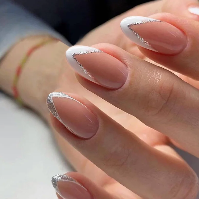 

White silver tip french desighner press on nails bling press on nails