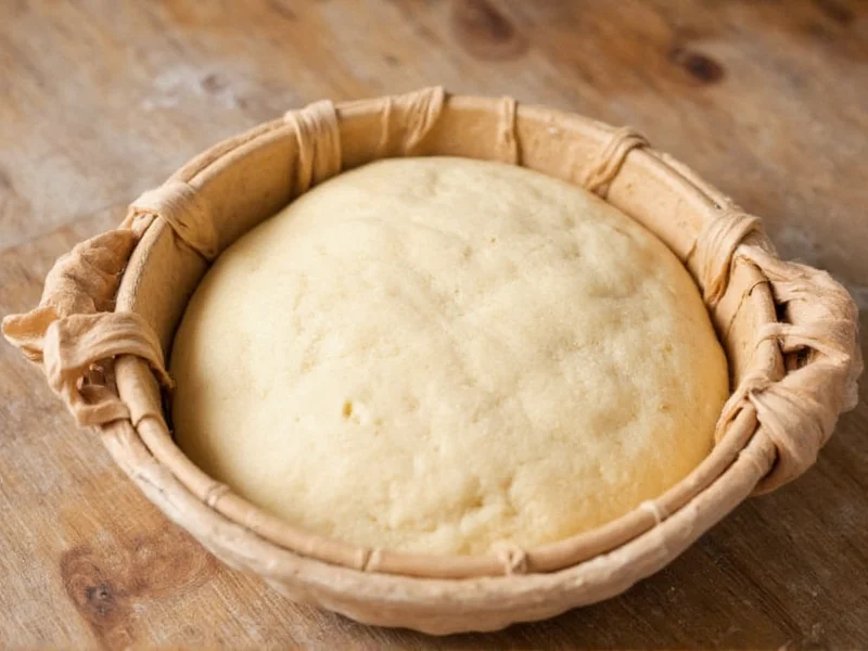 Rye bread dough in banneton proofing basket