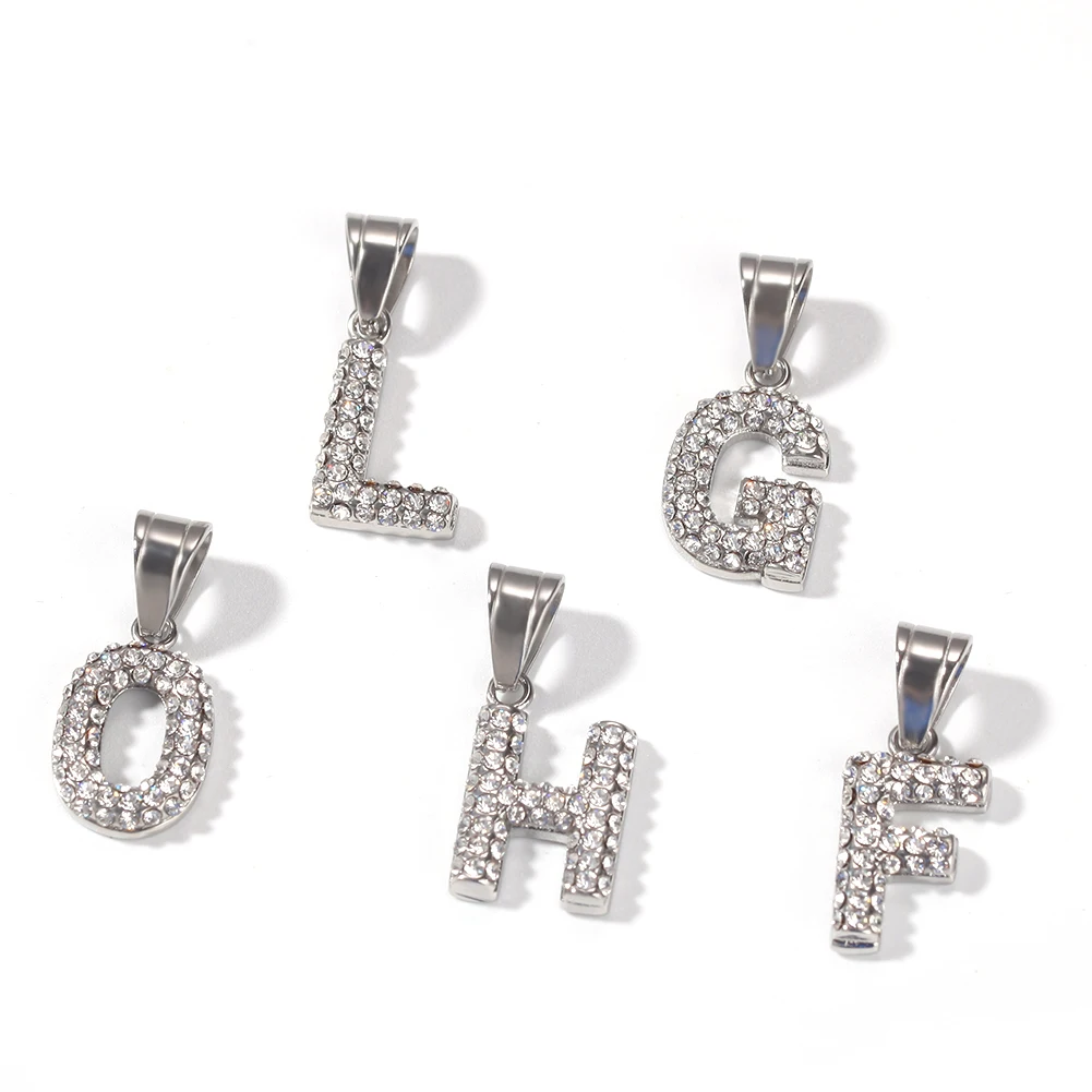 Stainless Steel 26 Letter Pendant Necklace Rhinestone Small Initial ...