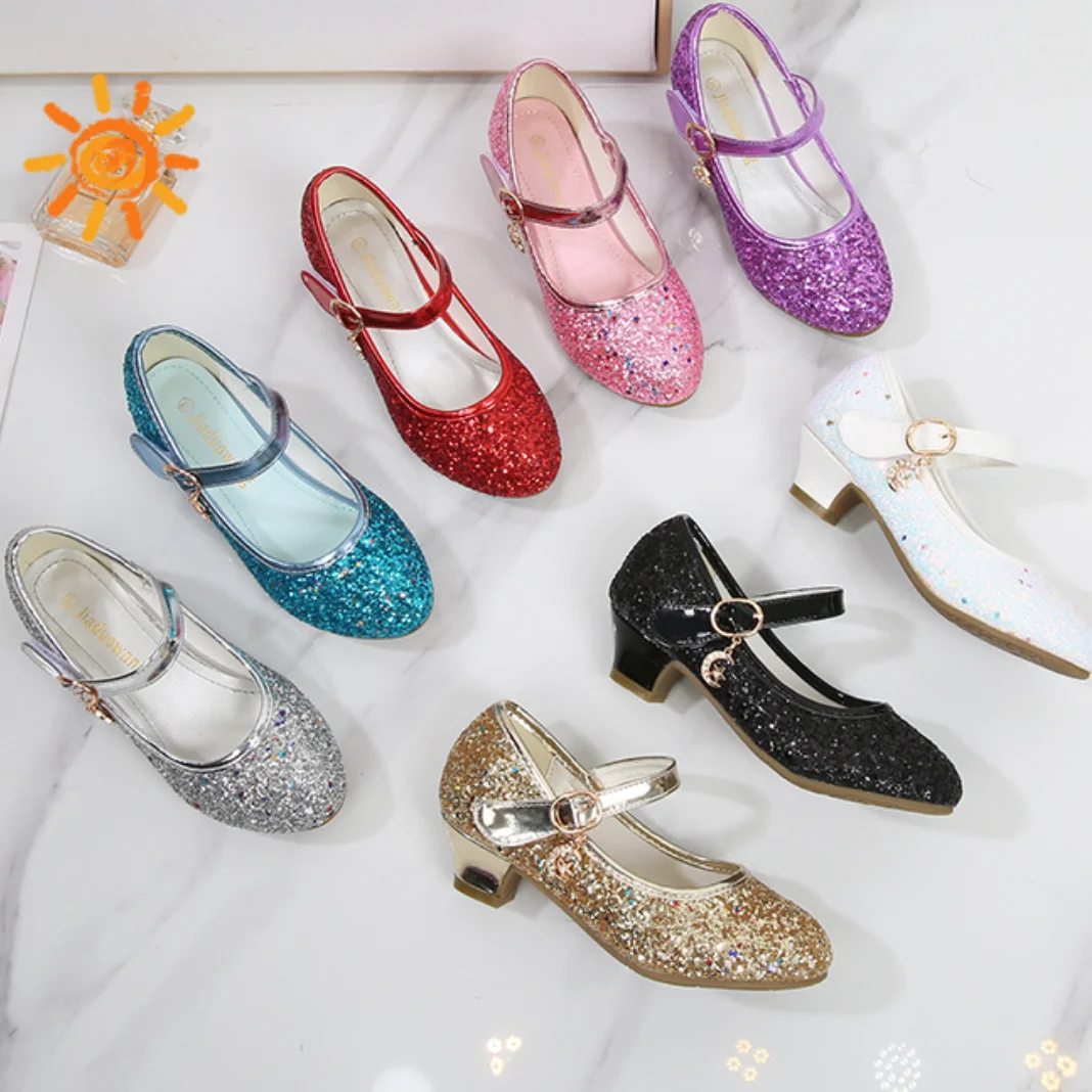 

hot selling 2021 spring and Summer Girls Princess Sandals Crystal High Heels shoes high quality dressy shoes kids