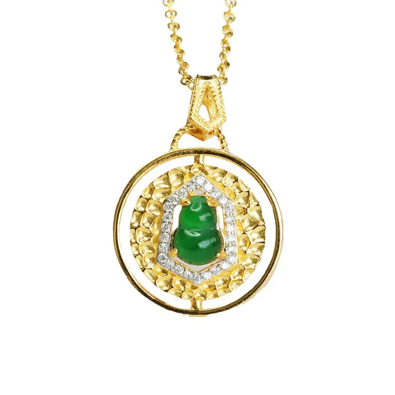 

Free Shipping S925 Silver Inlay Natural Emerald Pendant Ice-Like Emperor Green Gourd Factory Live Wholesale FC3062610