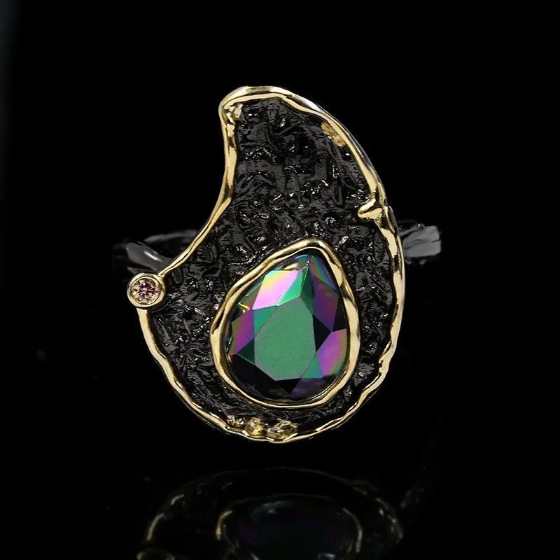 

Fashion Jewelry KYRA01147 Antique Gold Plated Colorful 3A Zircon Ring for women, Black