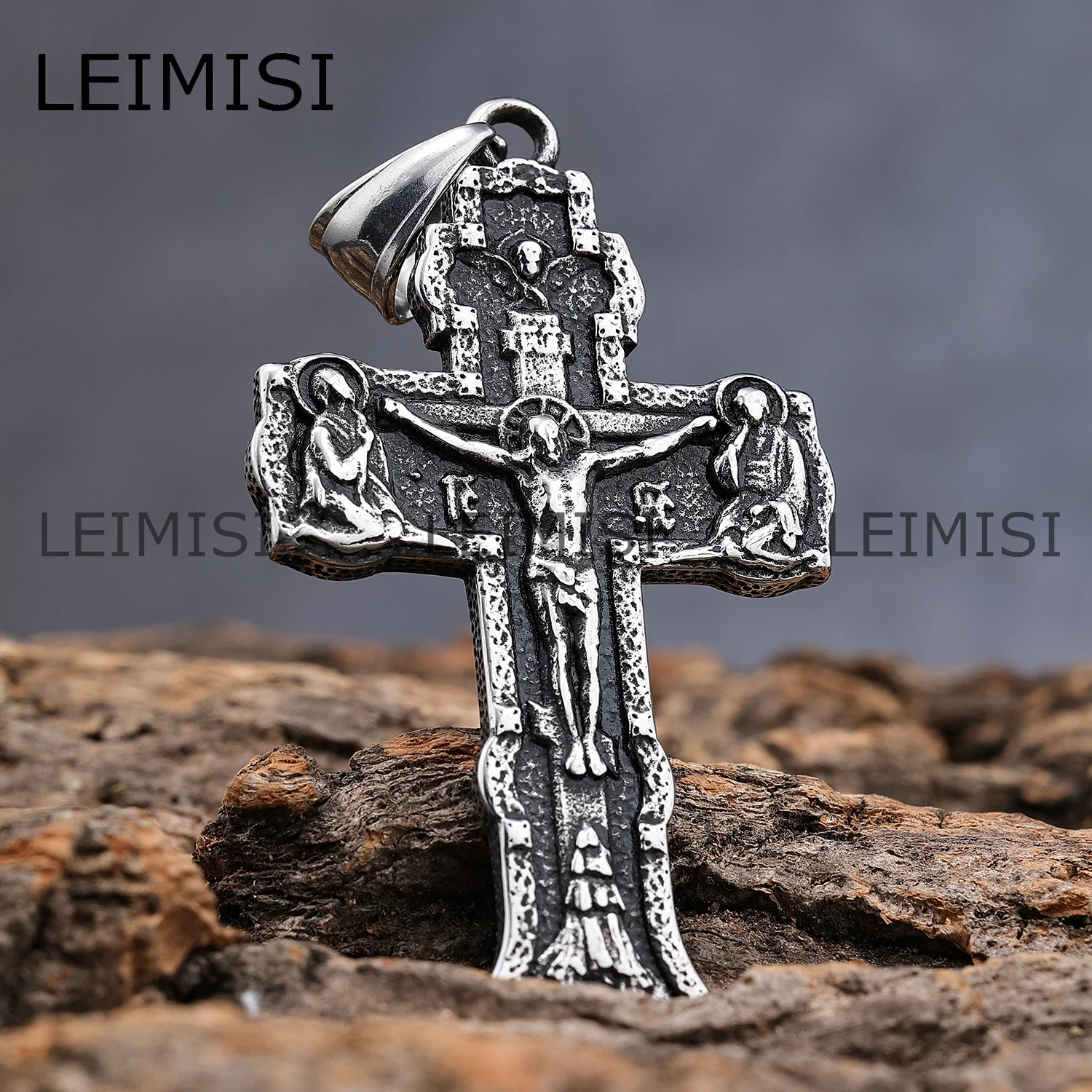 

Retro Russian Orthodox Cross Pendants Stainless Steel Jesus Christ Crucifix Save and Protect Cross Necklace