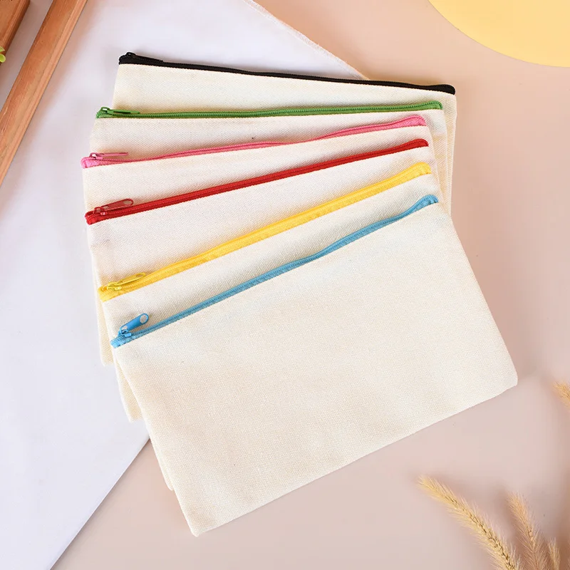 

New Fashion Customized logo Blank Canvas Zipper Pencil Case Bags Travel Cosmetic Bag