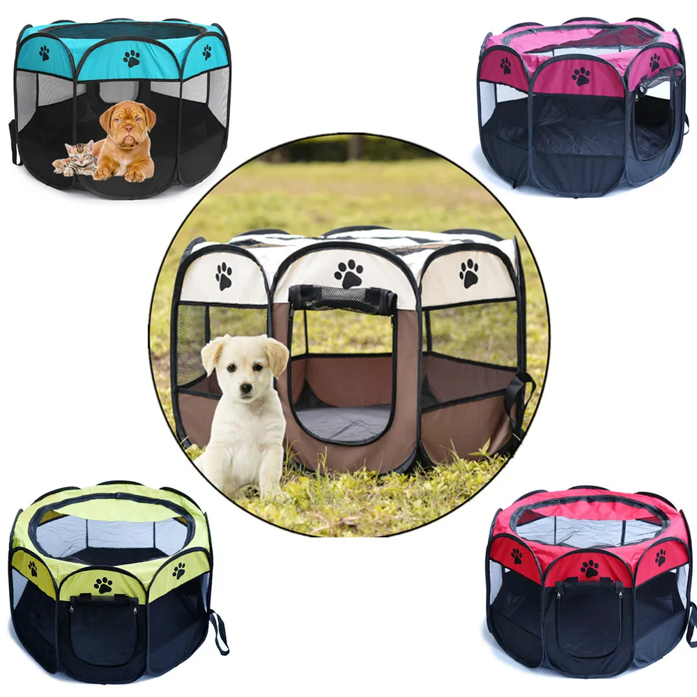 

Portable Folding Pet Tent Dog House Cage Dog Cat Tent Playpen Puppy Kennel Easy Operation Octagonal Fence Outdoor Supplies, 9 colors optional