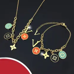Fashion Luxury Branded Designer Necklace Bracelet Four Leaf Clover Smiling Face Stainless Steel Necklace for Women Jewelry