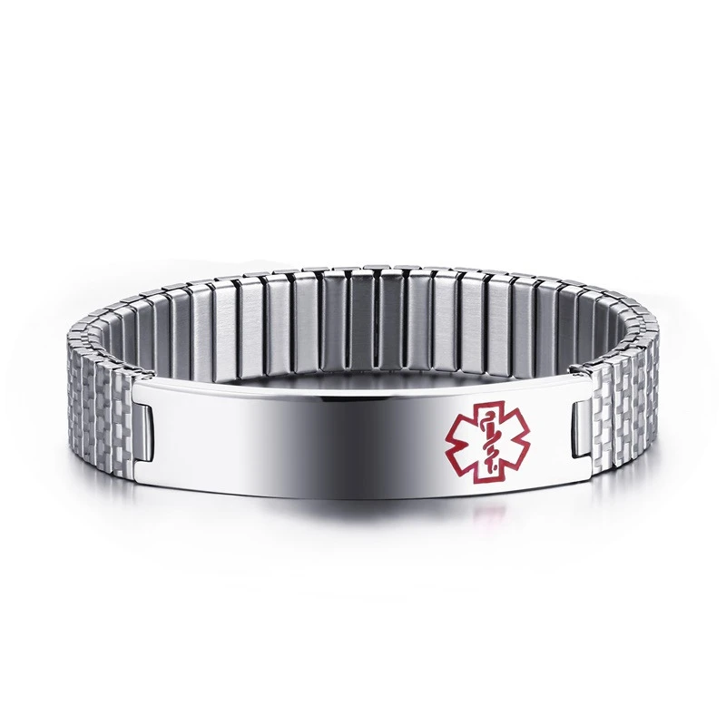 

12mm Stainless Steel Magnetic Stretch Medical Logo Bracelet For Men Women Silver/Black Elastic ID Bracelets Bangle Jewelry