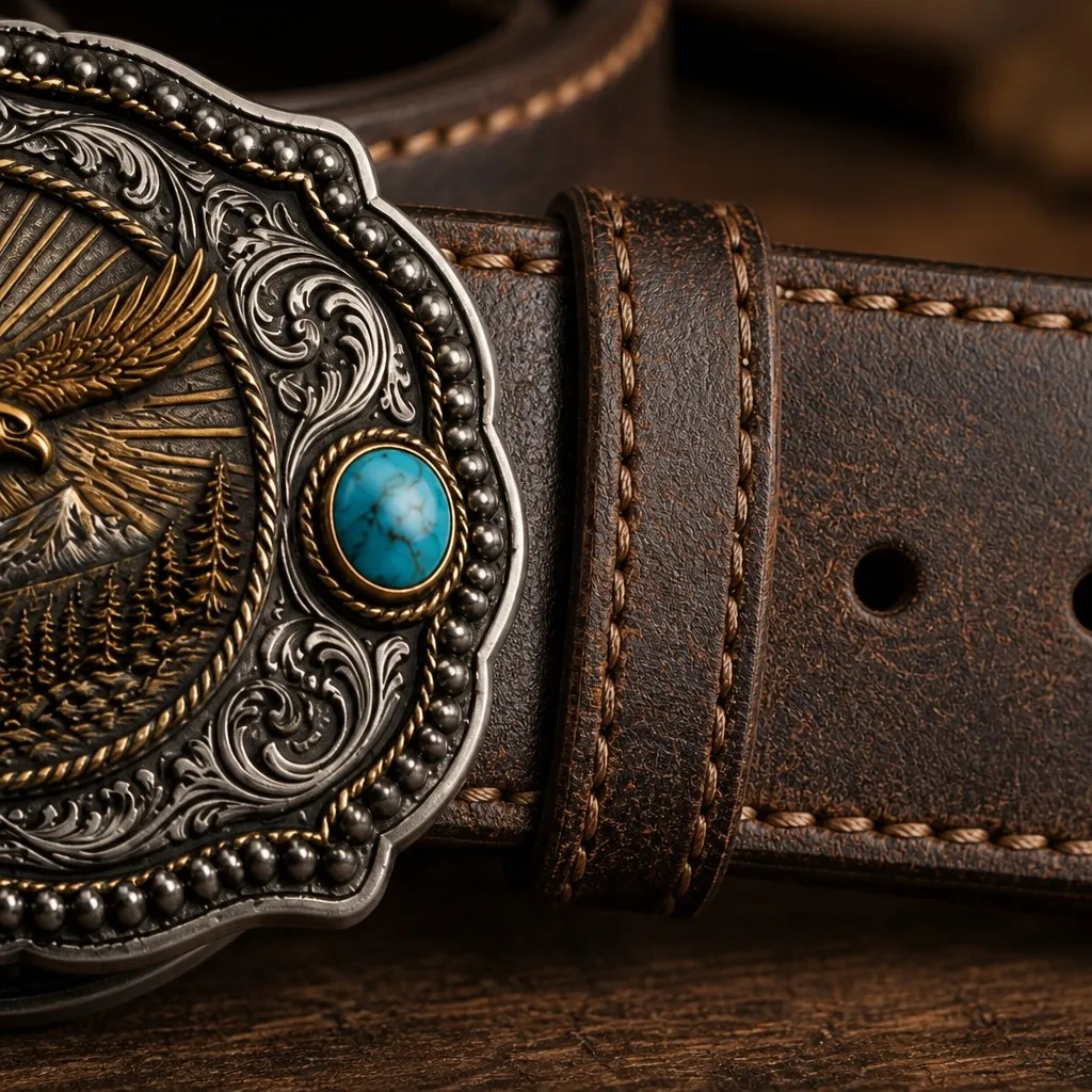 Dual-Tone Handcrafted Western Eagle Belt Buckle