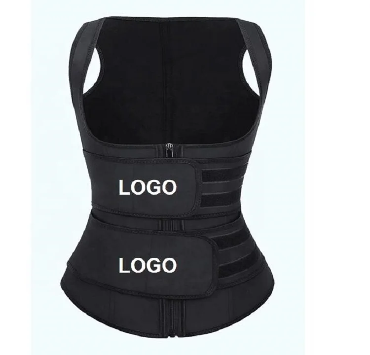 

High quality women latex waist power sweat slimming tummy control zipper front with double belt waist trainer vest