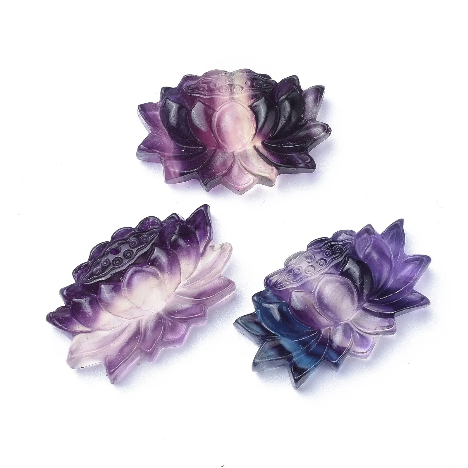 

PandaHall Lotus Flower Carved Natural Fluorite Pendants