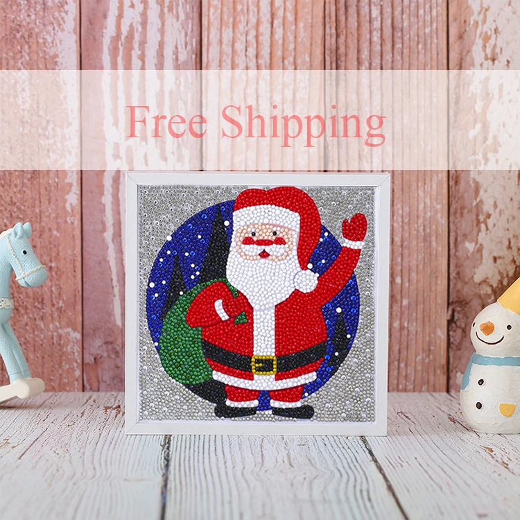 

DIY Kids Educational Toy Christmas Diamond Art Mini White Frame Kids Christmas Santa Claus Crystal Full Drill Diamond Painting, Picture shows