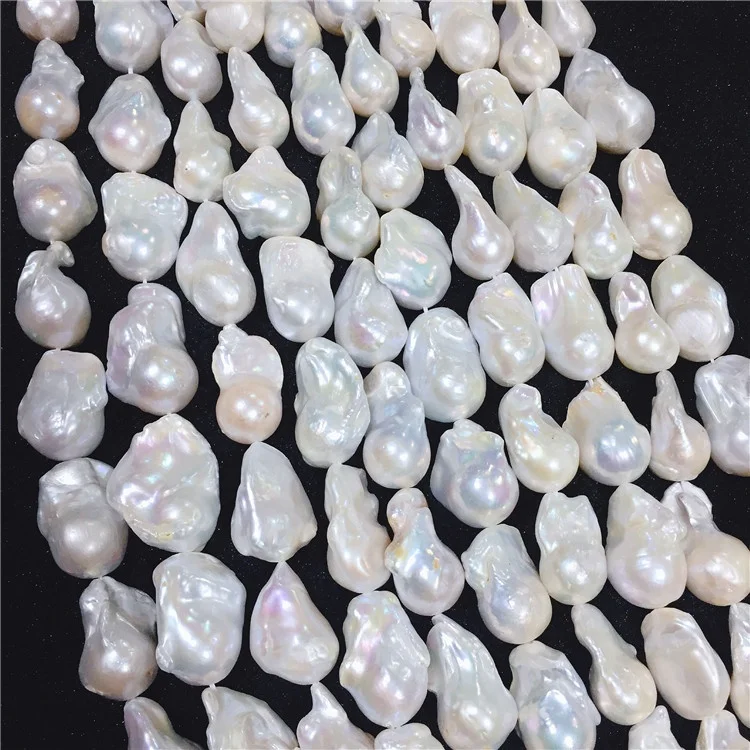 

15-16mm large size irregular baroque pearl strand zhuji cultured nucleated natural freshwater pearl chain wholesale