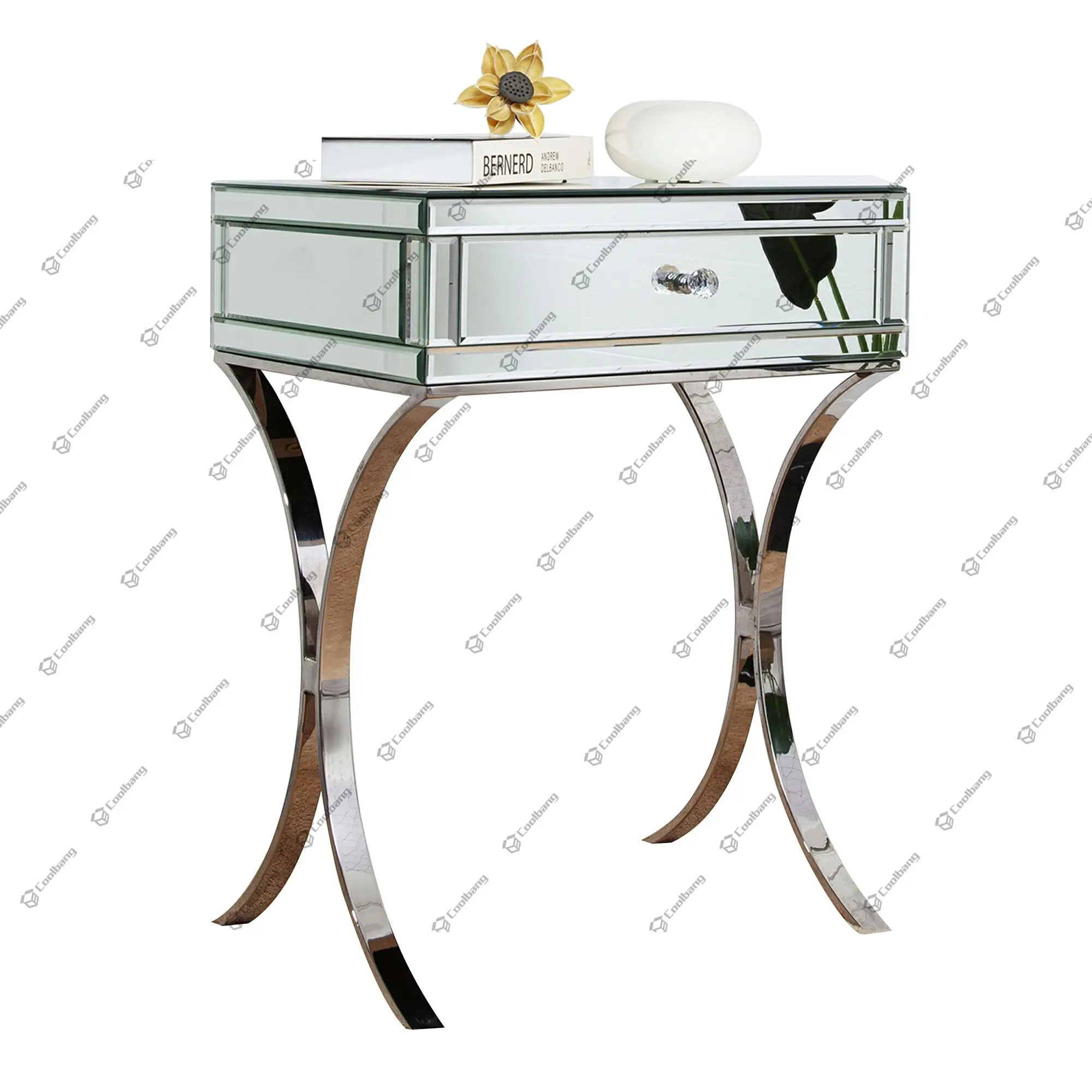 

Free Shipping Bedroom Furniture Modern Drawers Silver Mirrored Nightstands Luxury Bedside Table