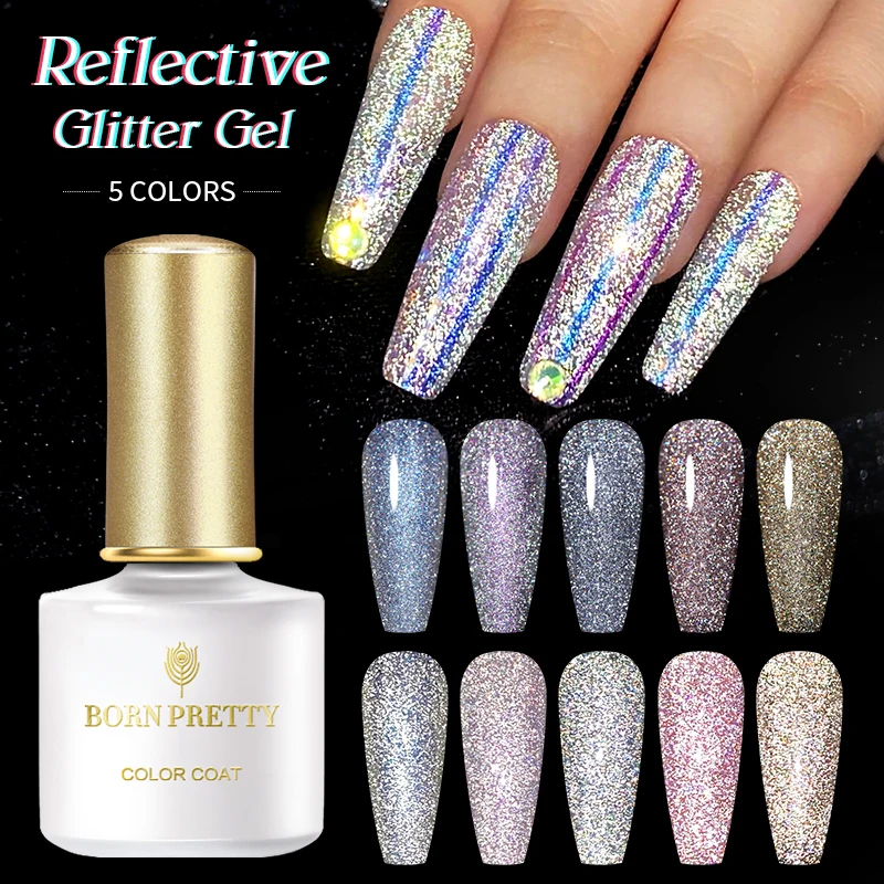 

BORN PRETTY Auroras Nail Art Soak Off UV Gel Reflective Glitter Gel Polish for Nail Design, 5 colors for choose