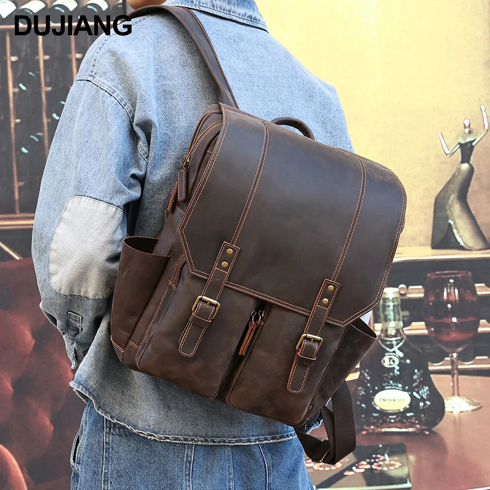 

Vintage Business Computer Laptop Backpacks Hiking Travel Rucksack Bags Mens Genuine Leather Backpack Bag, Coffee