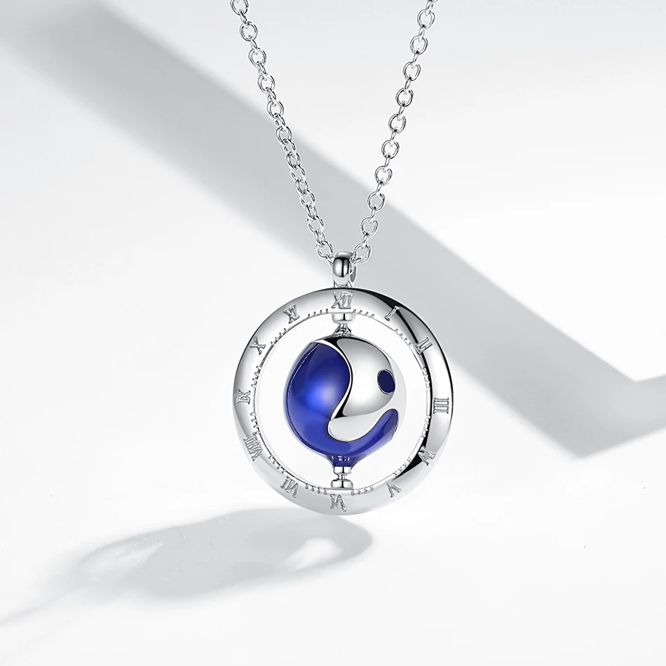 

Forewe Luxury Blue Enamel Necklace 925 Sterling Silver Globe Pendant Necklace for Women Engagement Gifts