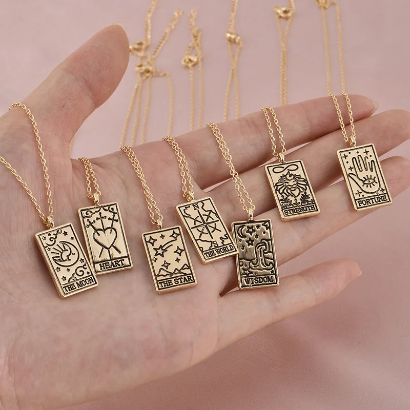 

Amazon Best Selling 18K Gold Real Plated Colorful Enamel Card Necklace Square Amulet Zodiac Pendant Necklace For Best Friend