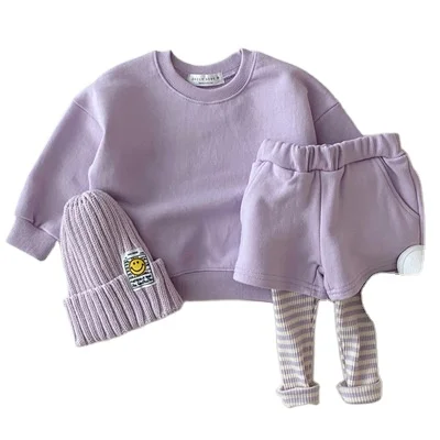 

2021 Fashion Spring Autumn Newborn Baby Clothes Candy Color Sweater Pants 2pcs Baby Clothes Set For Girls and Boys