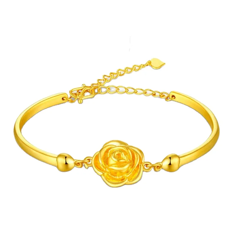 

Gold Rose Bracelet Female New Sand Gold Transfer Beads 3D Hard Gold Plated Bracelet For Girlfriend