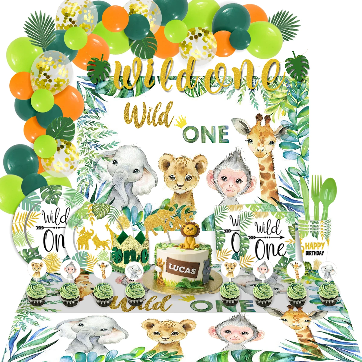 

Nicroo Jungle Animals Wild One Theme Banner Backdrop Tablecloth Kids Birthday Party Supplies Table Decoration Paper Tableware