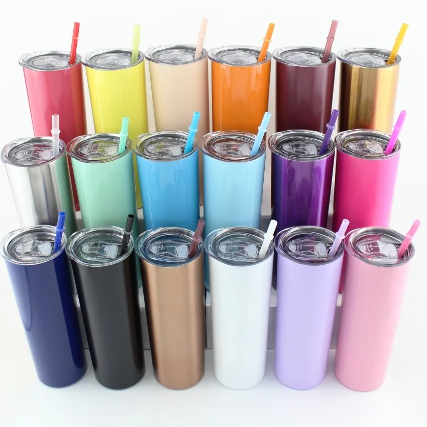 

20 oz Stainless Steel skinny Straight tumbler with Seal Lid and straw Colorful double vacuum insulation Water bottle Flask, Customized colors acceptable