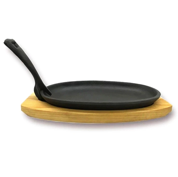 

Cast Iron Sizzler Hot Serving Dish Pan& Wooden Stand, Customized color