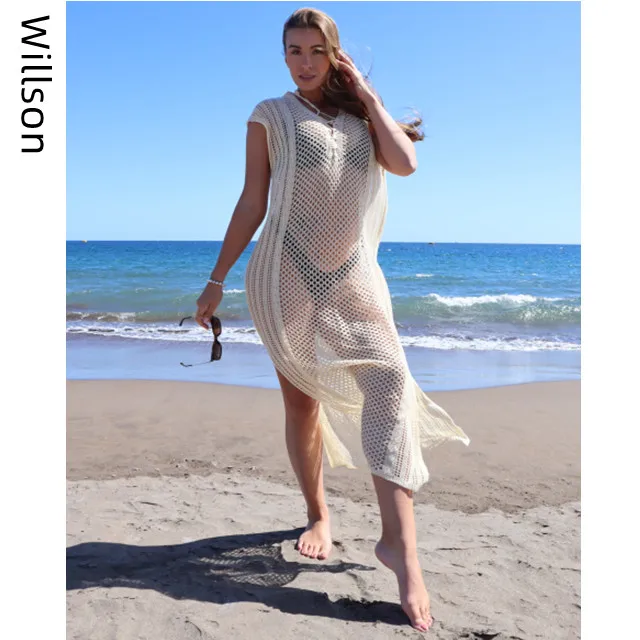 

Women Beach Cover Ups Plus Size Summer Sexy Crochet Cover Up Swimwear Pareo Praia 2022 Bikini Knitting Hollow Out Clothing Tunic