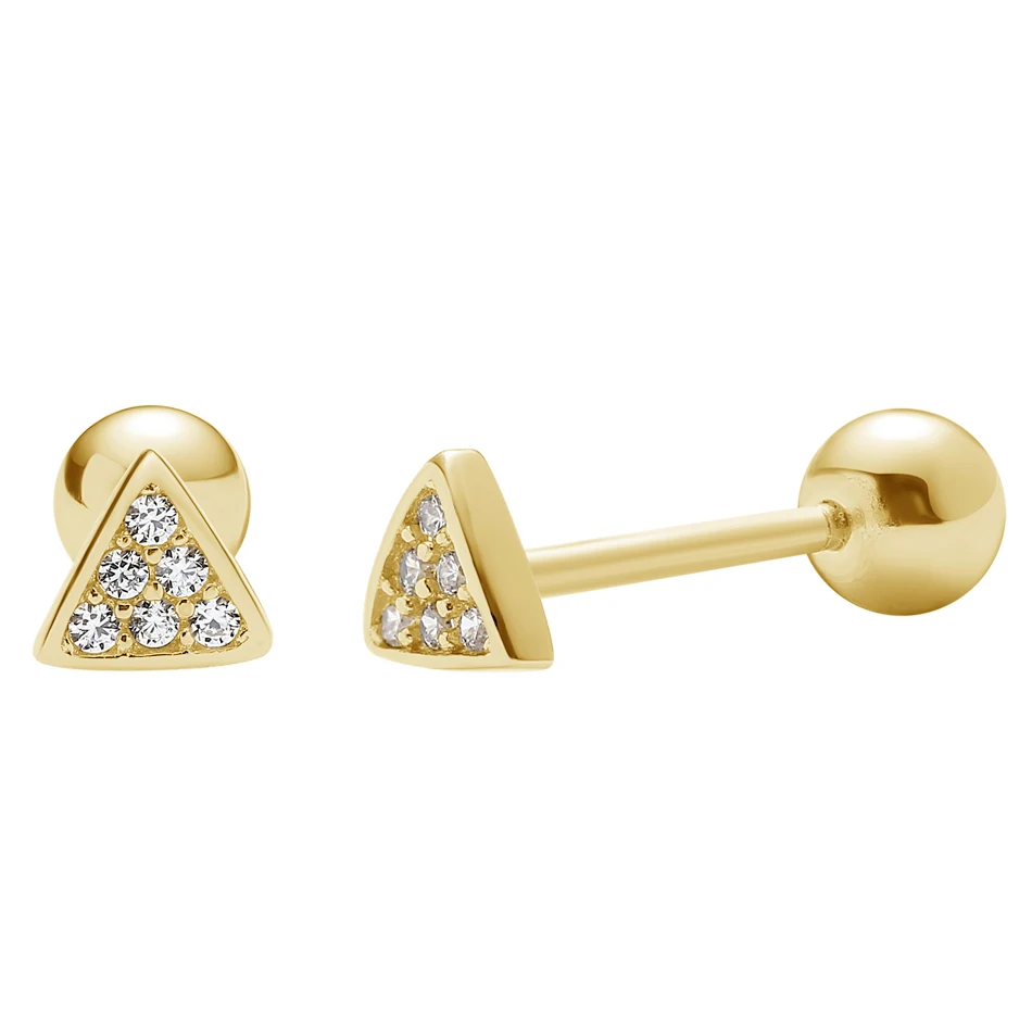 

Danity Jewelry Earring For Women 925 Sterling Silver Wholesale Gold Plated Cubic Zircon Triangle Barbell Stud Earrings