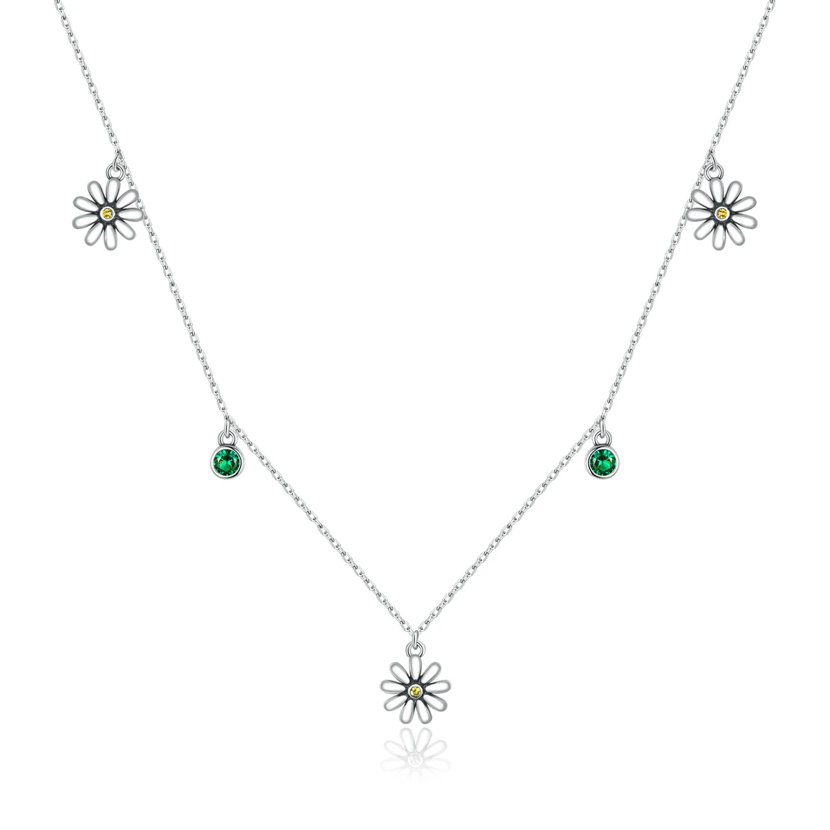 

little daisy green zirconia jewelry 925 silver flower necklace