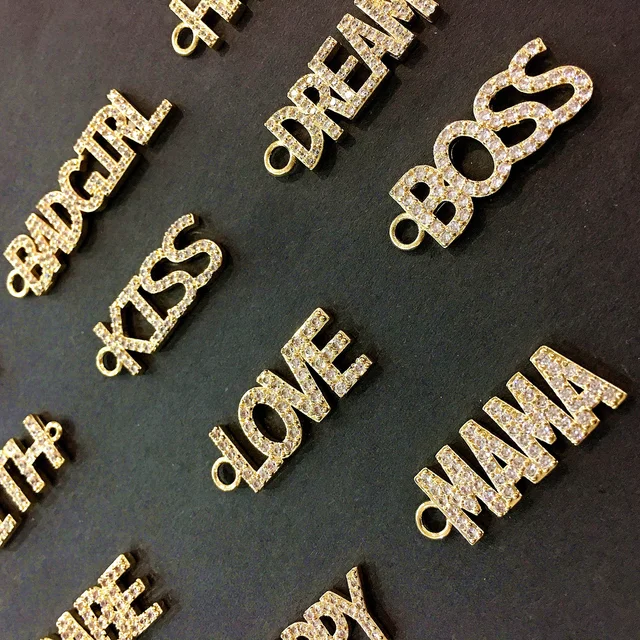 AZYZ182-8422 Gold Plated Initials Letter Connector Pendant Beads Pave CZ Alphabet Letter For Bracelet Necklace Jewelry Making 51026PCS