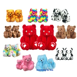 2021 valentine one size wholesale pink mommy and me teddy bear plush giant slippers for women