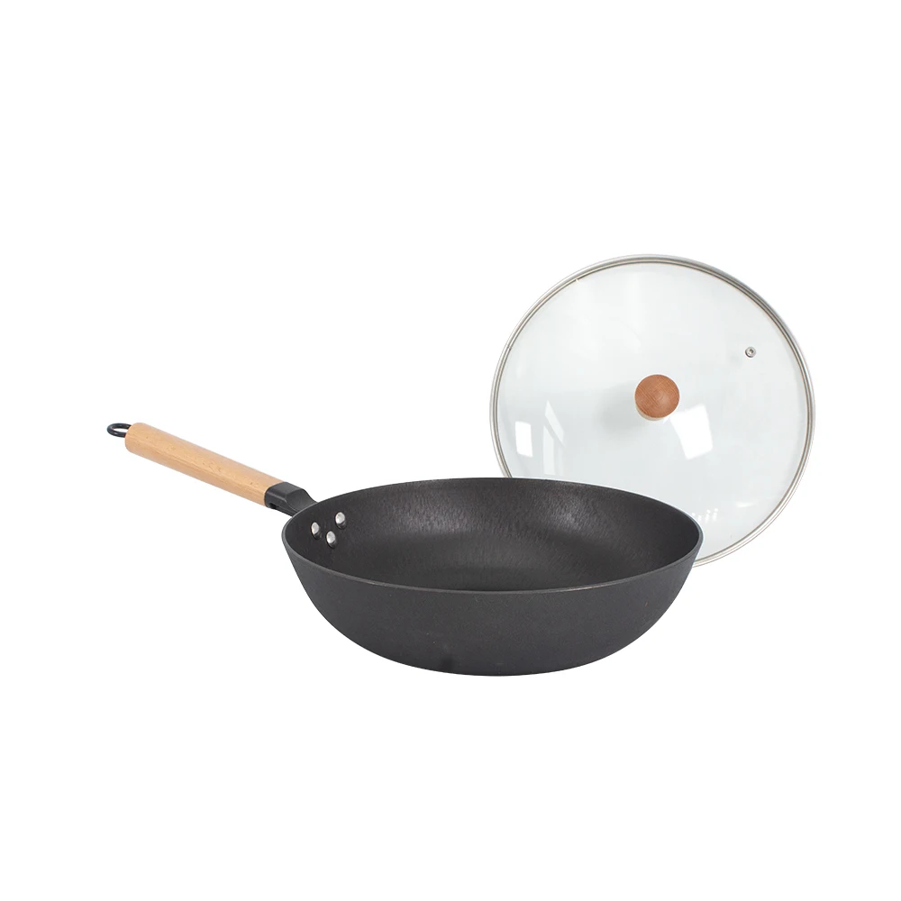 Wok non-stick frying pan with wooden handle