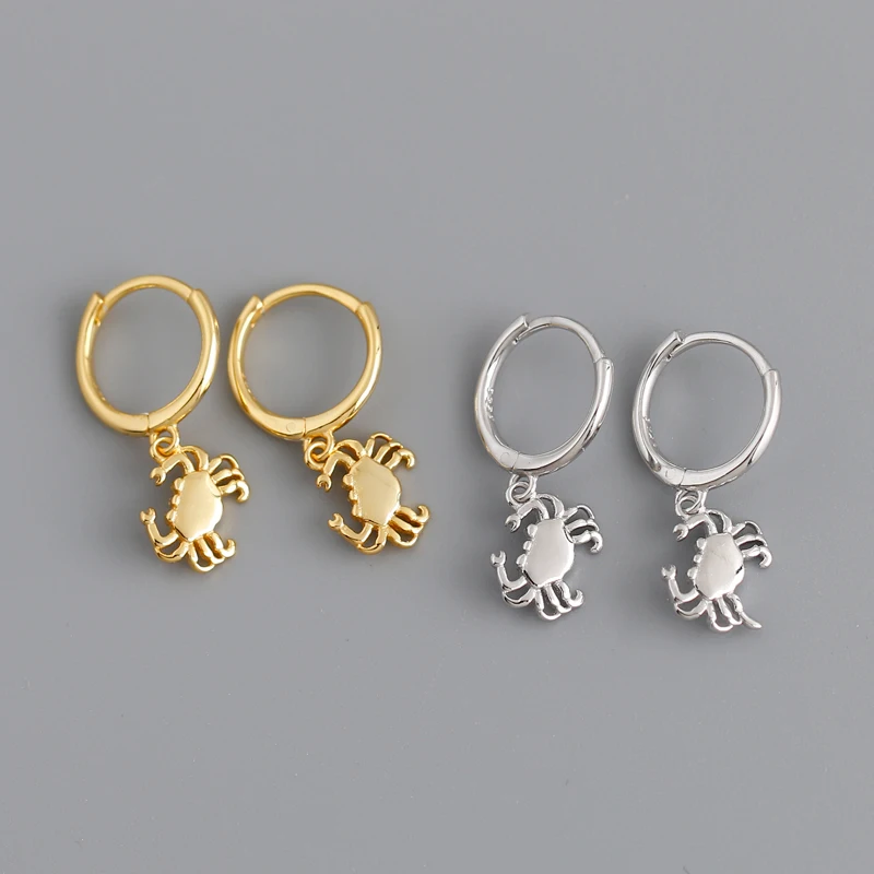 NEW 925 Sterling Silver Simple Plain Animal Crab Shape Hoop Earring with 18K Gold Plated Jewelry