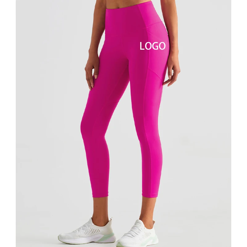 

Custom Logo High Waist Tummy Control Yoga Leggings Running Leggings With Side Pockets Sports Gym Wear Pants Women Yoga Tights