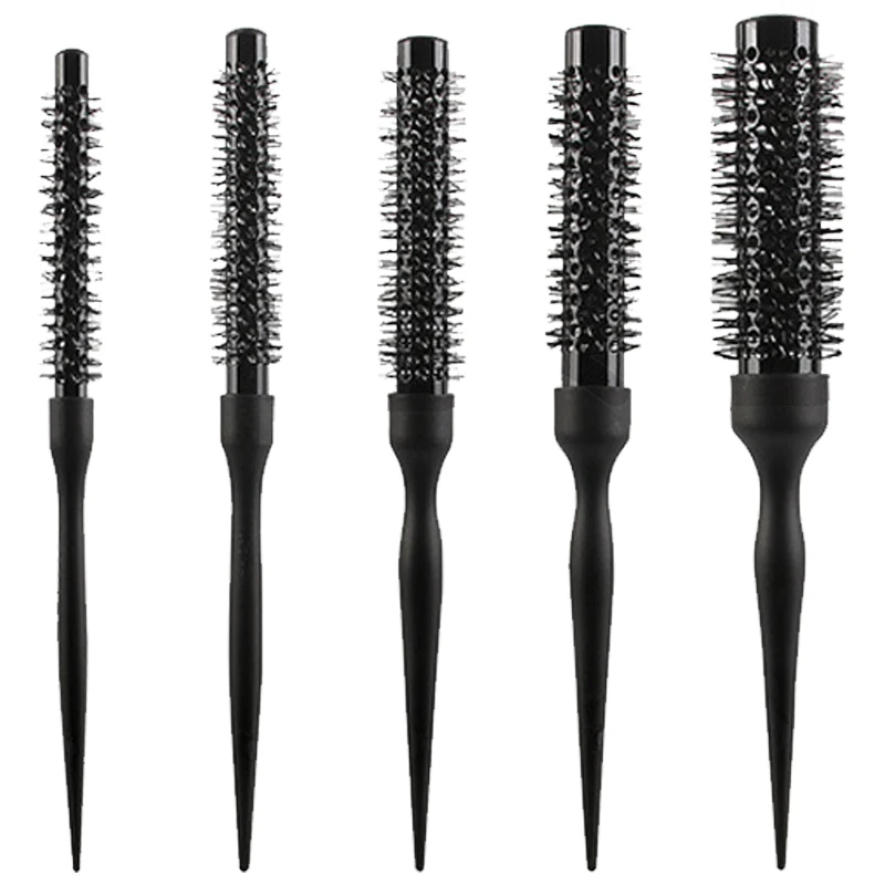 

Free Sample Professional Custom Logo 5PCS Black Salon Barber Ceramic Ionic Round Roll Hairdressing Styling Hairbrush Set