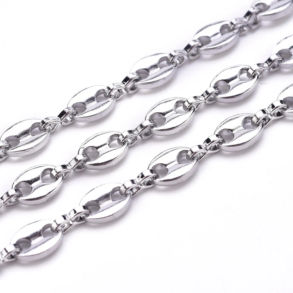 

PandaHall 5mm Unwelded 304 Stainless Steel Coffee Bean Chains, Stainless steel color