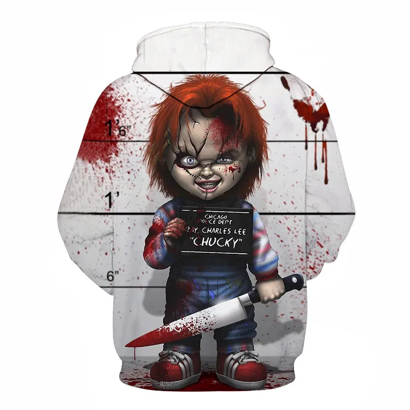 

3D Scary Ghost Doll Men's Sports Pullover Long Sleeve Hoodie pullover hoodie