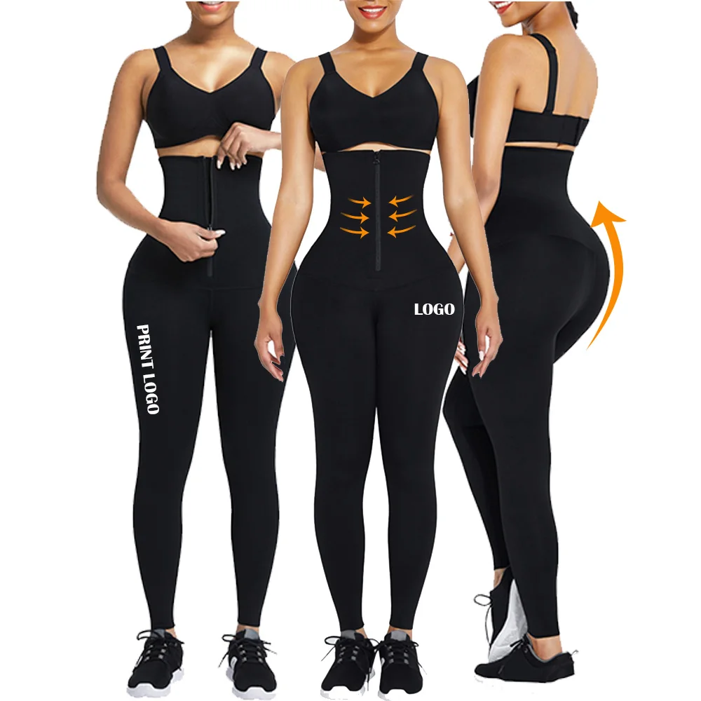 

2021 Zipper Front High Waist Workout Leggings Custom Waist Trainers Corset Hooks Gym Leggings For Women, As show