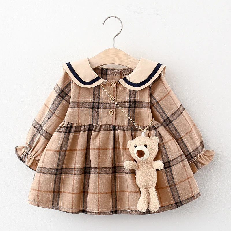 

2020 new children's skirt girls baby plaid skirt long sleeve fashion girls dress