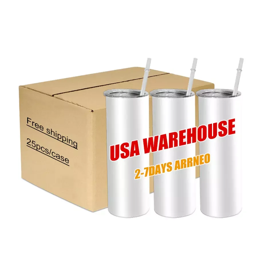

Time limited USA Warehouse 20oz Double Wall Stainless Steel Sublimation Skinny Straight Blanks Tumbler with plastic straw